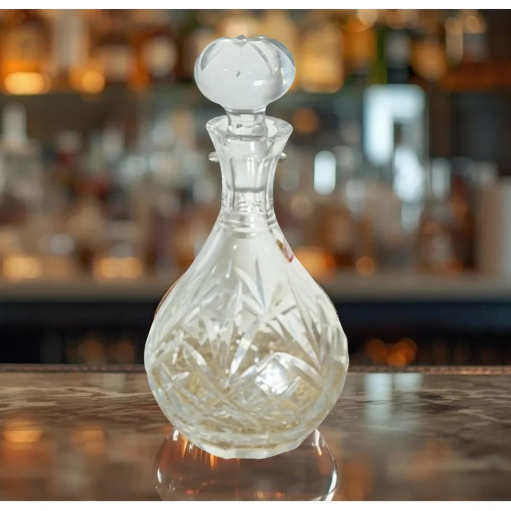 Krosno Asitra Polish Cut Crystal Decanter w/ Stopper 12” Vintage Barware Elegant